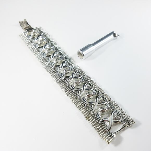 Vintage Coro Pegasus Wide Silver Tone Link Bracelet Mid Century Modern 1950s - Picture 5 of 10